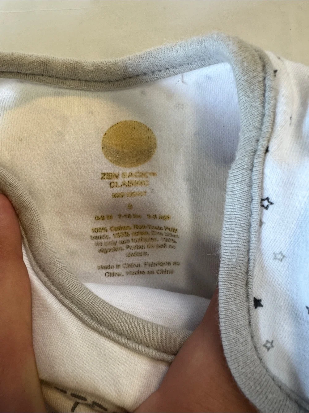 Nested Bean White Sleep Sack with Gray Trim and Dot Detail